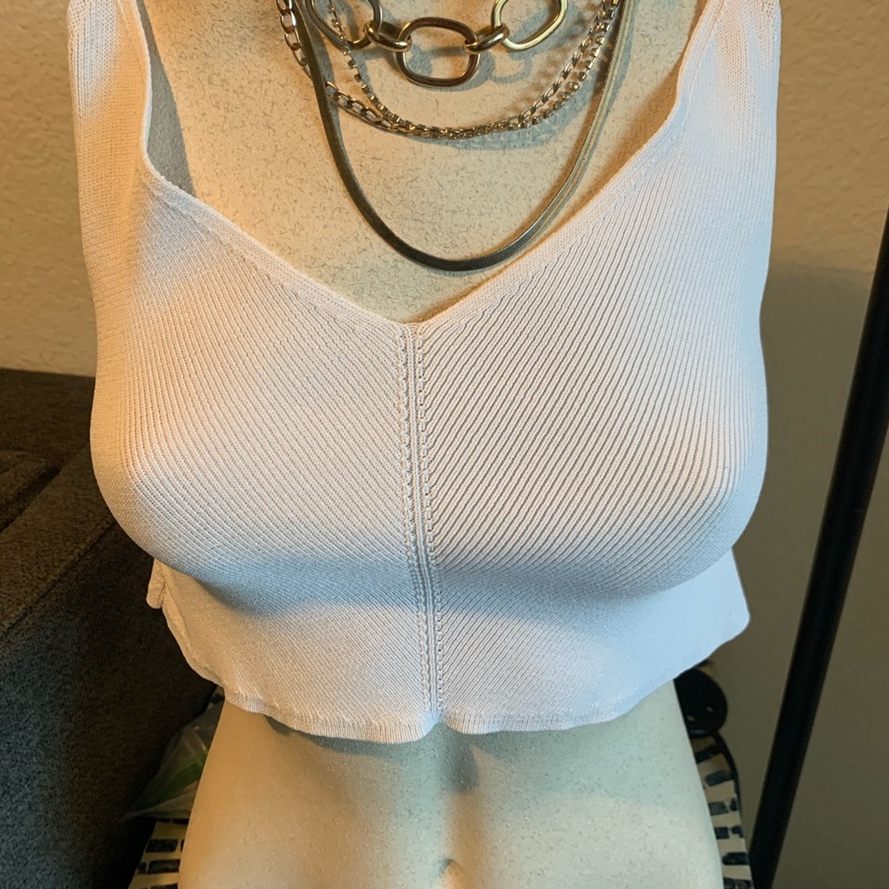 Meshki Cream Sleeveless Crop Tank Top